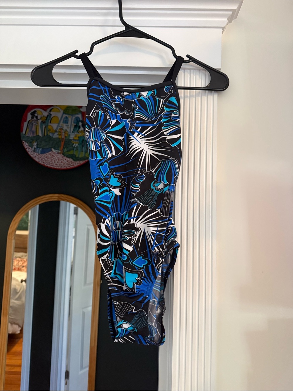 Speedo Endurance+ Floral One Piece Swimsuit Black Blue Size 26